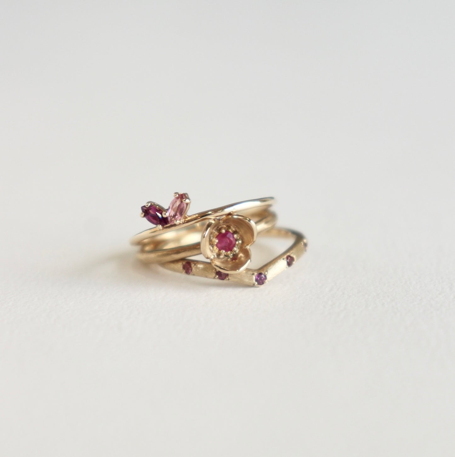 HA Ring フタツブLR/Pink Tourmaline , Rhodolite Garnet