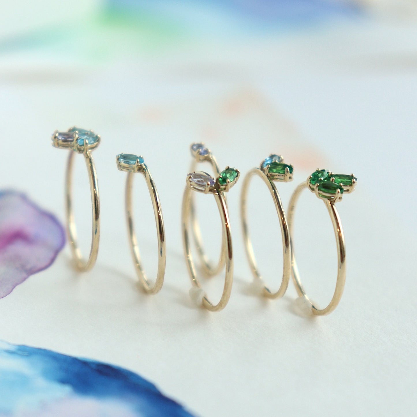 HA Ring フタツブUD/Green Garnet , Tanzanite