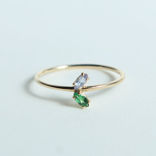 HA Ring フタツブUD/Green Garnet , Tanzanite