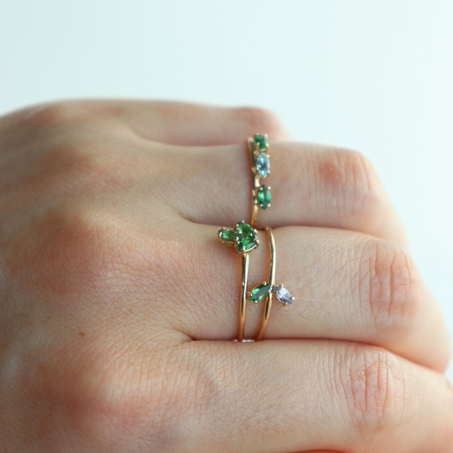 HA Ring フタツブUD/Green Garnet , Tanzanite