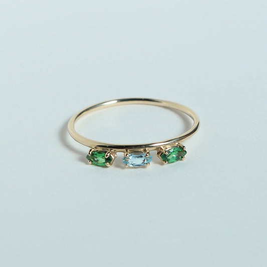 HA Ring Suntubu/Green Garnet, Blue Topaz